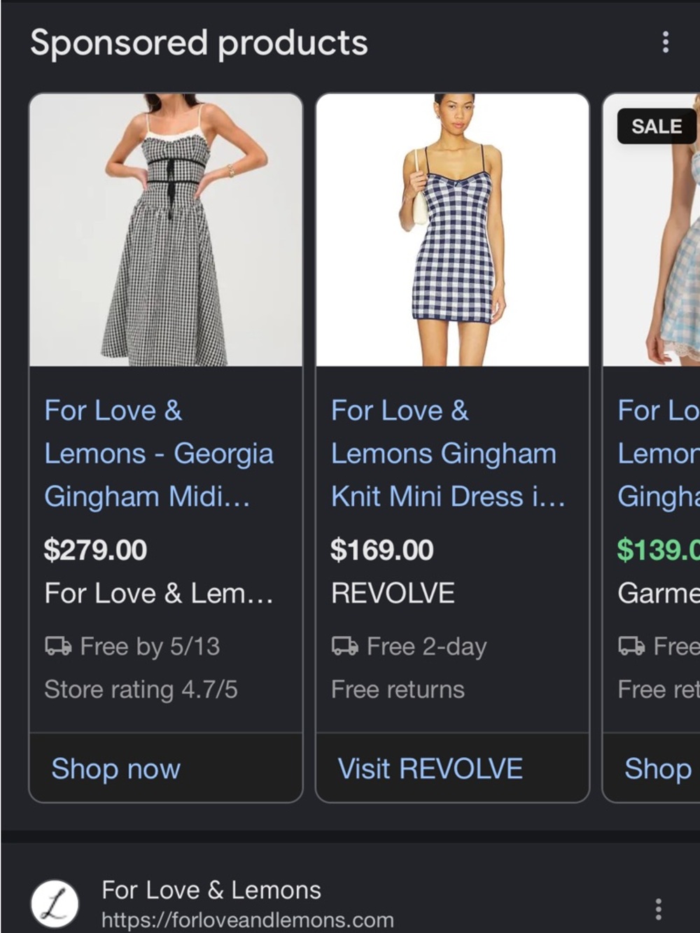 For Love and Lemons Black and White Gingham Spaghetti Strap Dress - Picture 7 of 8